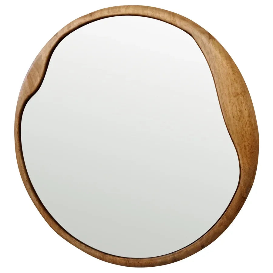 Mid Century Asymmetric Wood Framed Wall Mirror 60x60cm