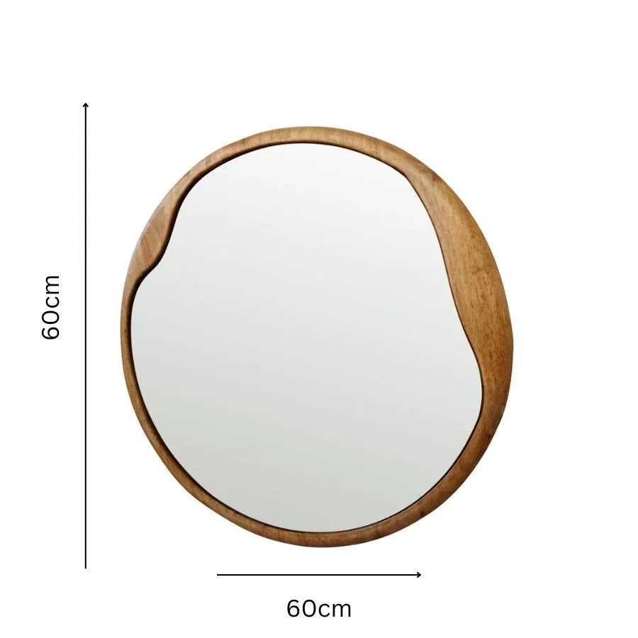 Mid Century Asymmetric Wood Framed Wall Mirror 60x60cm