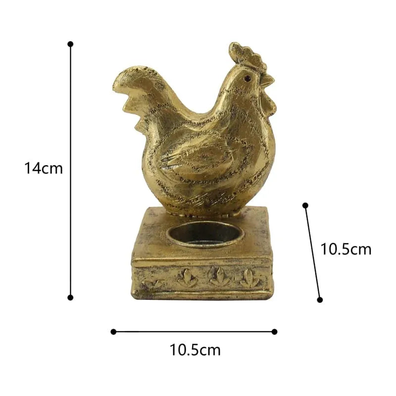 Antique Gold Rooster Tealight Candle Holder 14cm