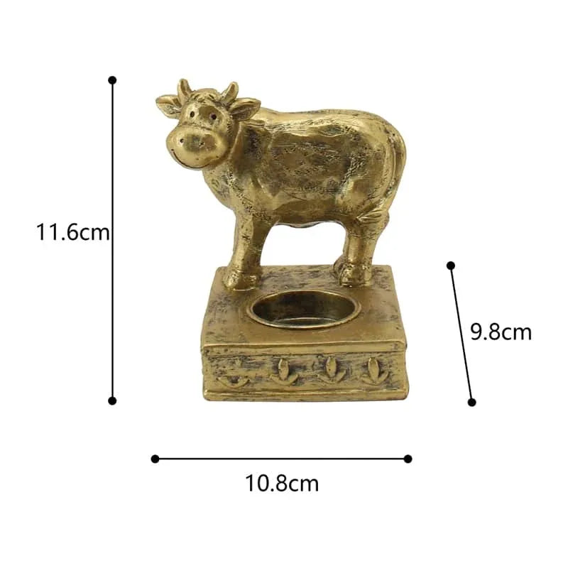 Antique Gold Cow Tealight Candle Holder 11cm