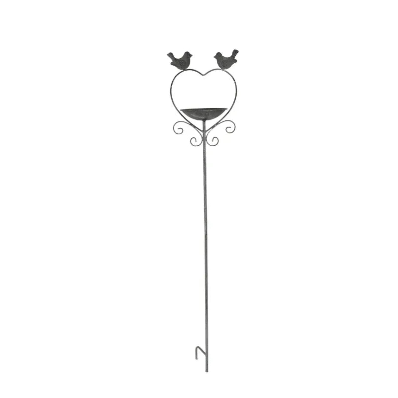 Heart w Birdfeeder + 2 Birds Garden Stake 100cm