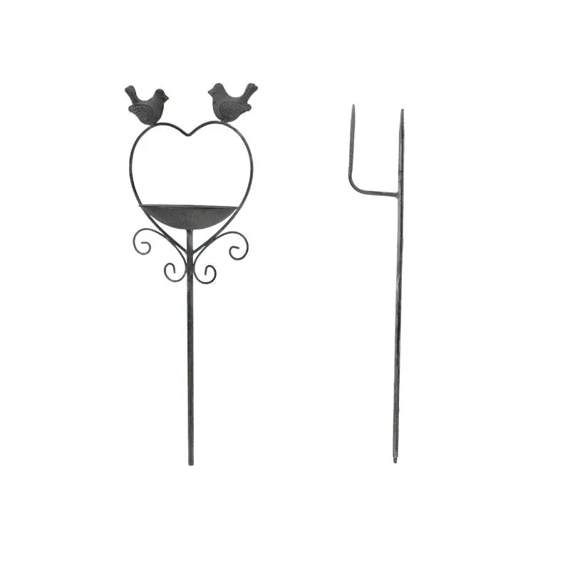 Heart w Birdfeeder + 2 Birds Garden Stake 100cm