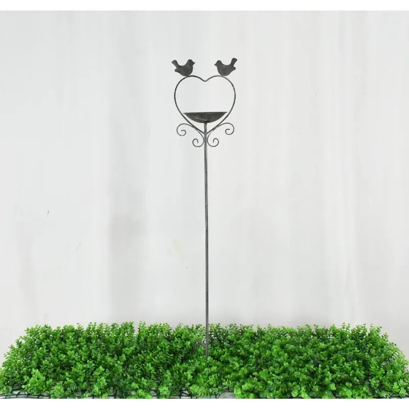 Heart w Birdfeeder + 2 Birds Garden Stake 100cm