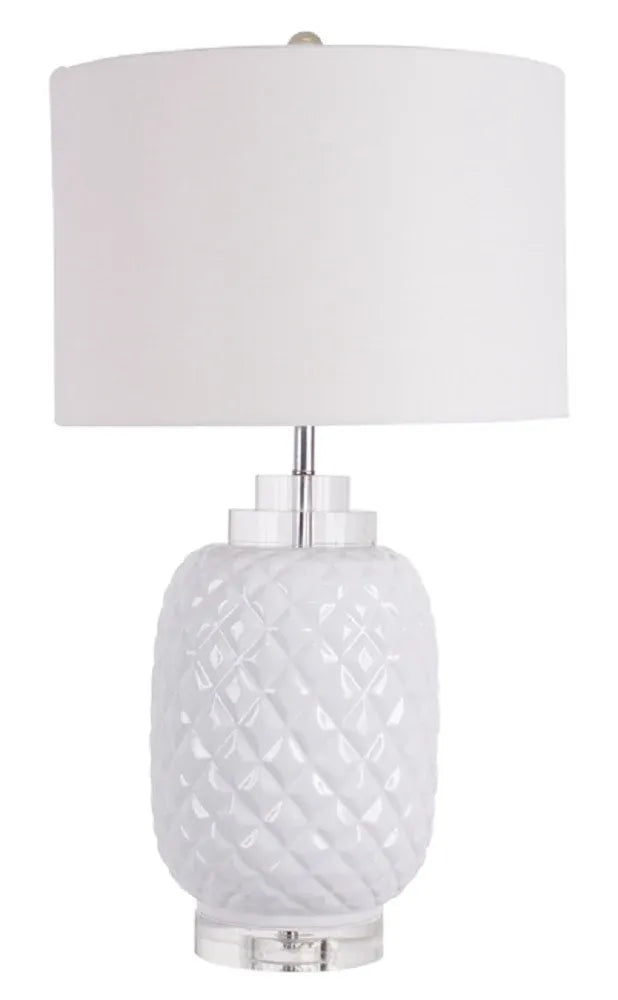 Island White Table Lamp Gloss Ceramic Bedside 67cm