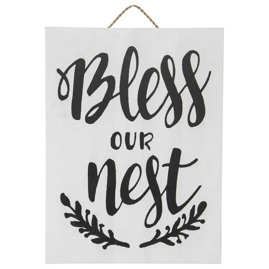 Handcrafted Monochrome Bless Our Nest Wall Art 30x2cm