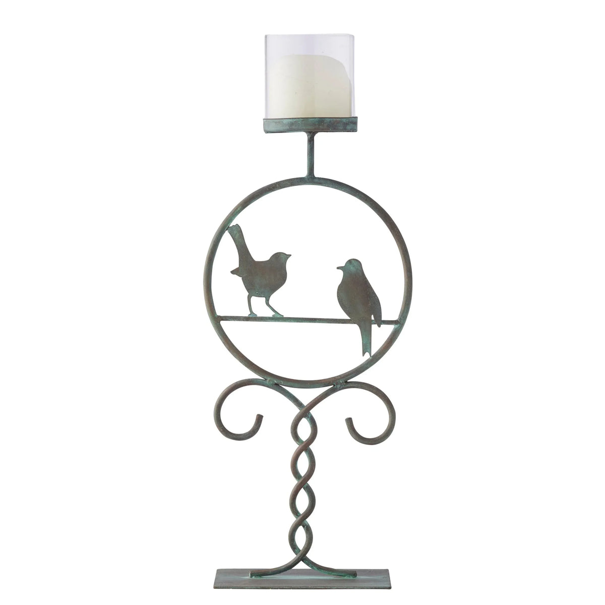 Pillar Candleholder w 2 Birds 46cm