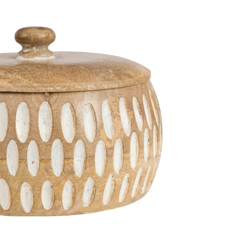 Handcrafted Round Squat Box w Carving 15cm