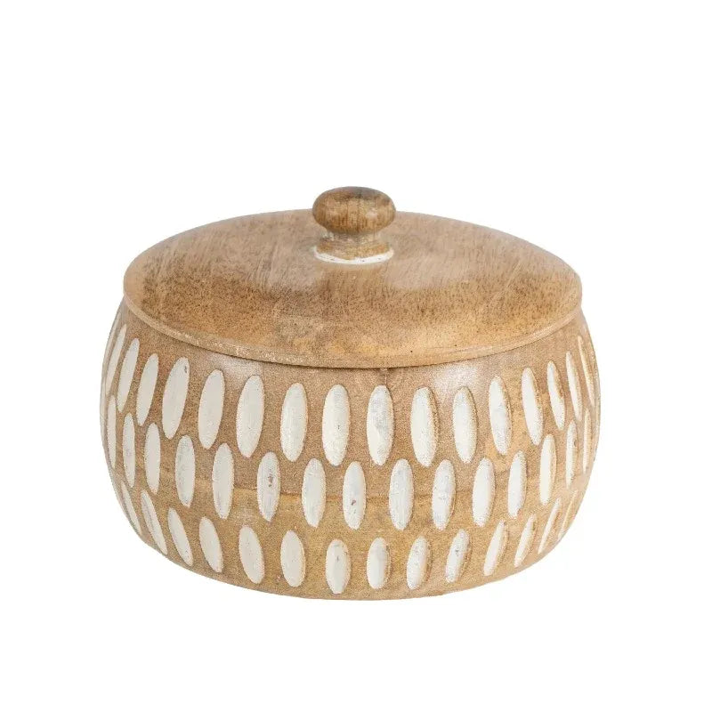 Handcrafted Round Squat Box w Carving 15cm