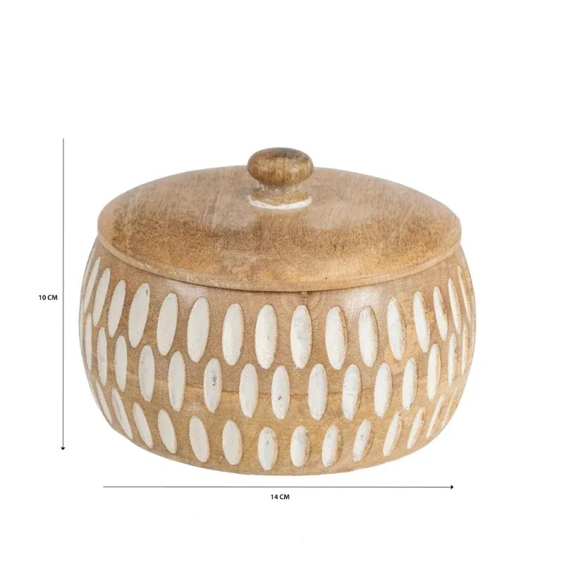 Handcrafted Round Squat Box w Carving 15cm