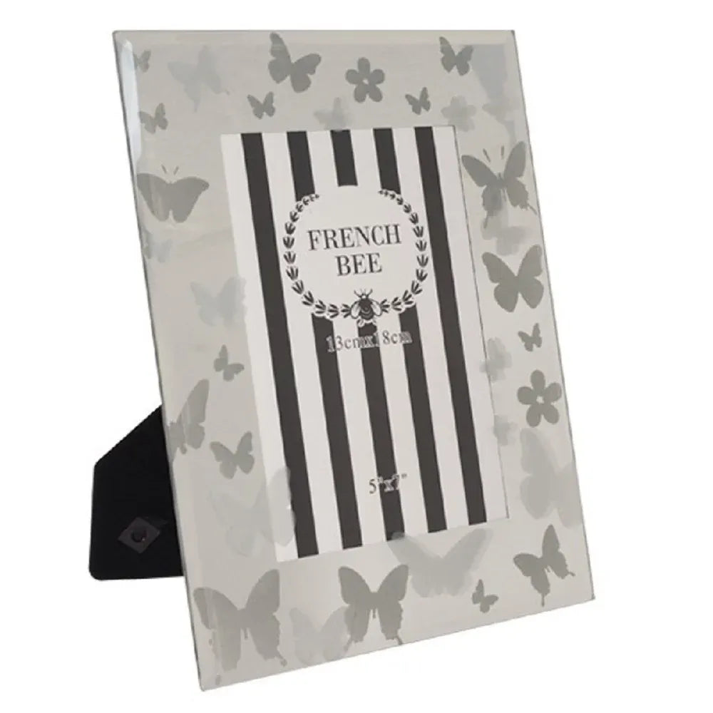 Butterfly Photo Frame 5x7'' Glass Front Gold 21cm