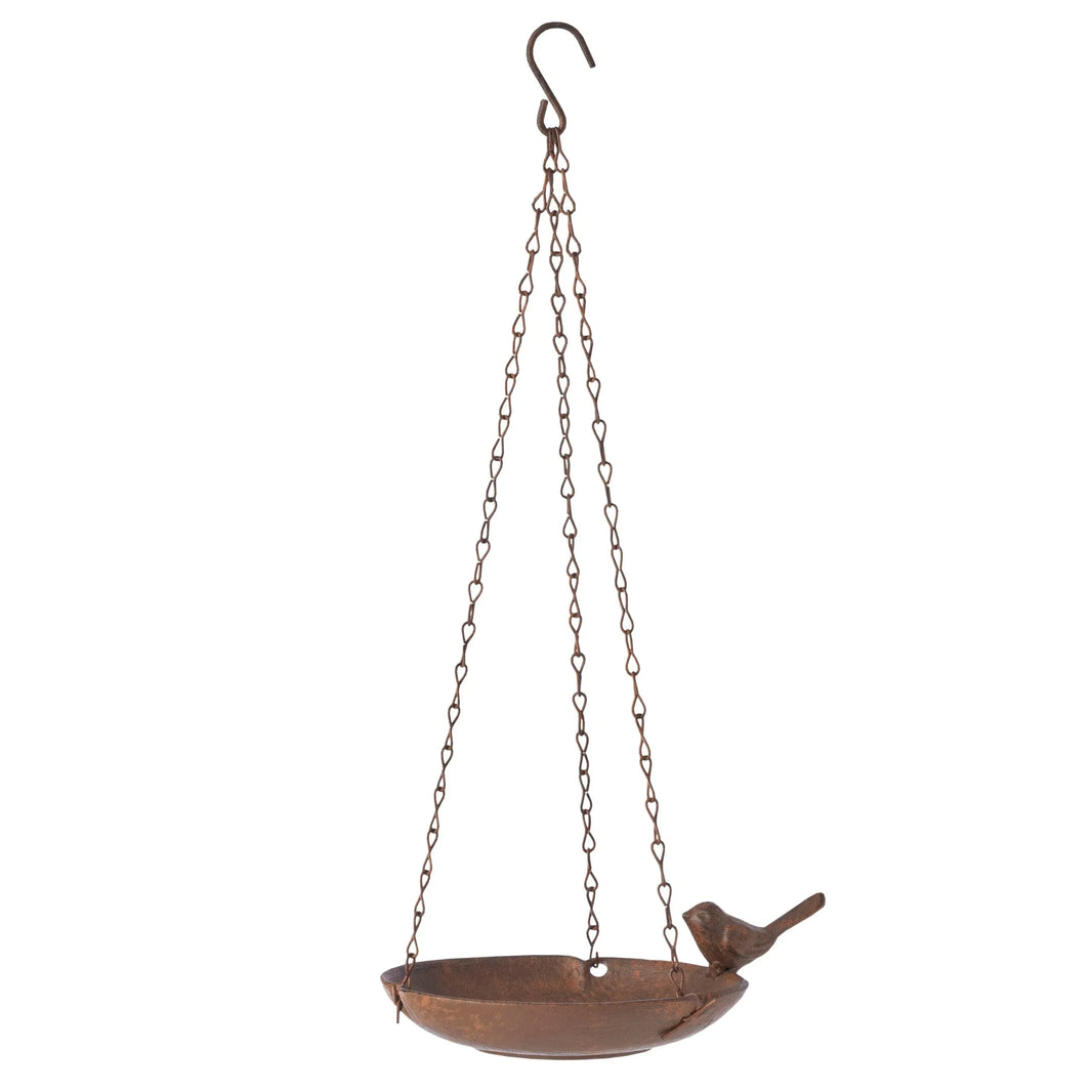 Hanging Cast-Iron Rust Birdfeeder w Bird 40cm