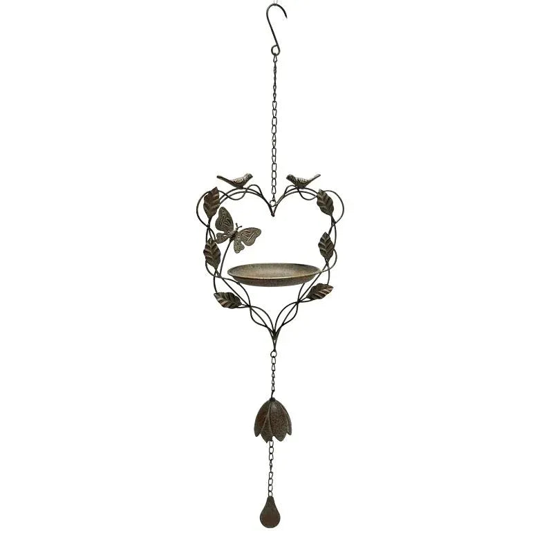 Hanging Heart-Shape-Birdfeeder w Butterfly + Birds 87cm