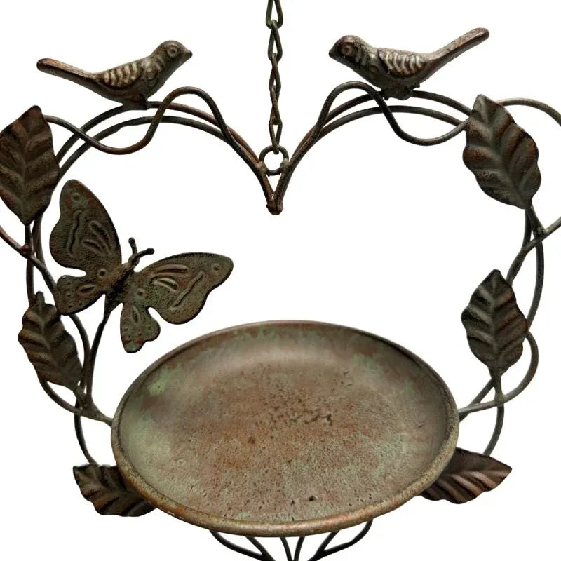 Hanging Heart-Shape-Birdfeeder w Butterfly + Birds 87cm