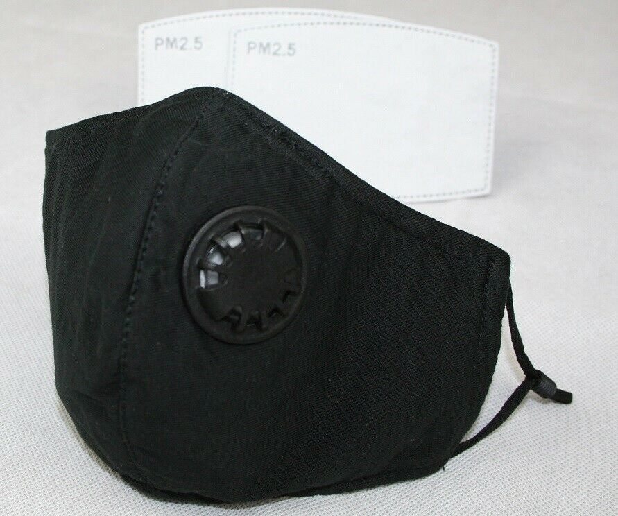 Face Mask Reusable Cotton Cloth Fabric w 2 Pm2.5 Perfect Fit Adjustable Black