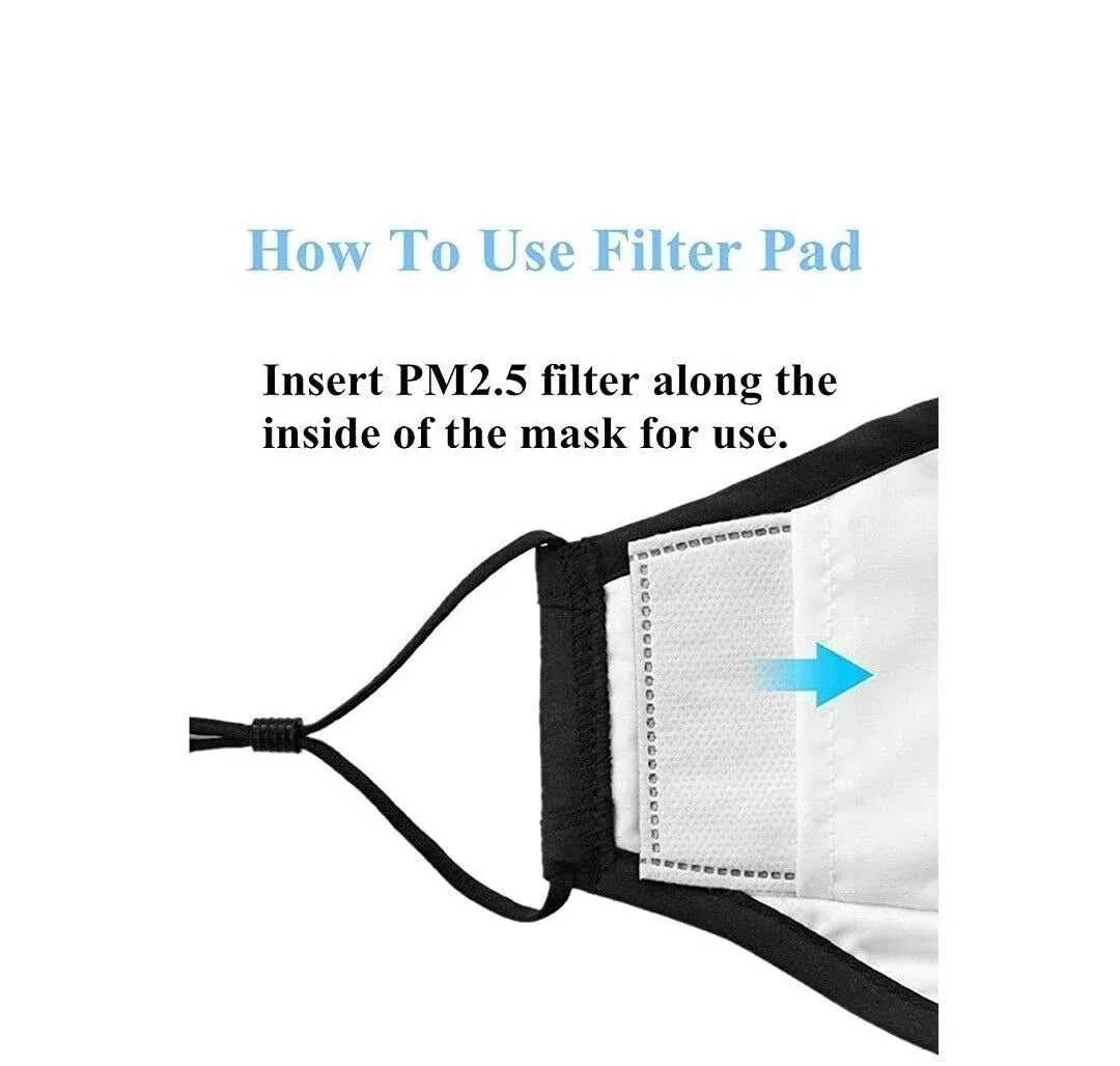 Face Mask Reusable Cotton Cloth Fabric w 2 Pm2.5 Perfect Fit Adjustable Black