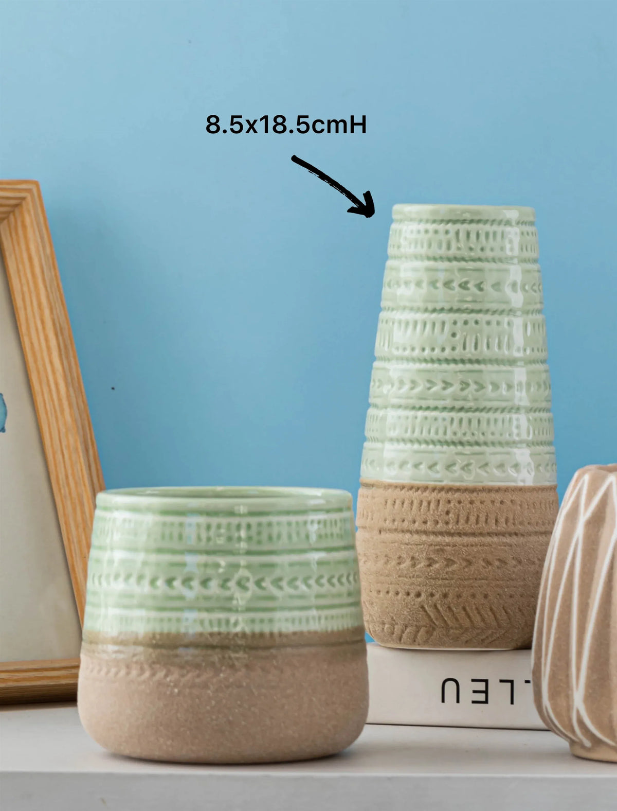 Set 2 Two Tone Mint Ceramic Vase Flower 18cm