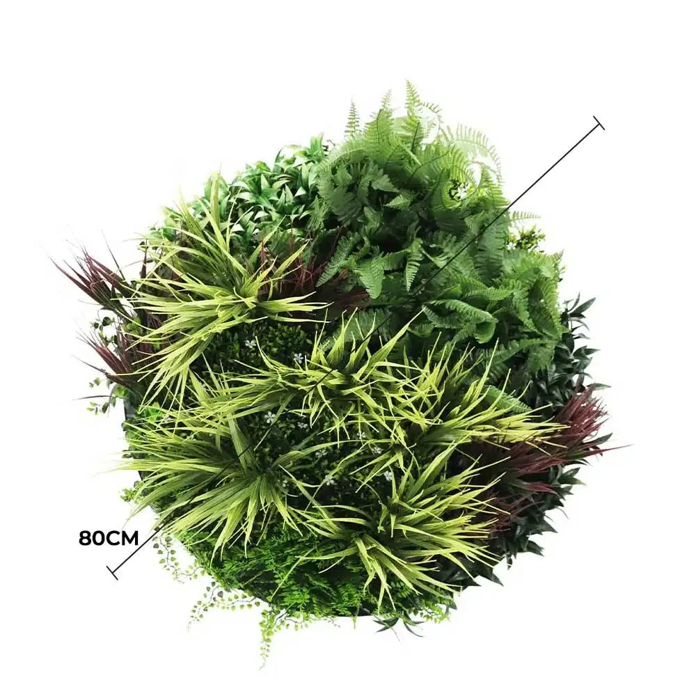 Slimline Artificial Green Wall Disc Art 80cm Grassy Fern UV Resistant (White)