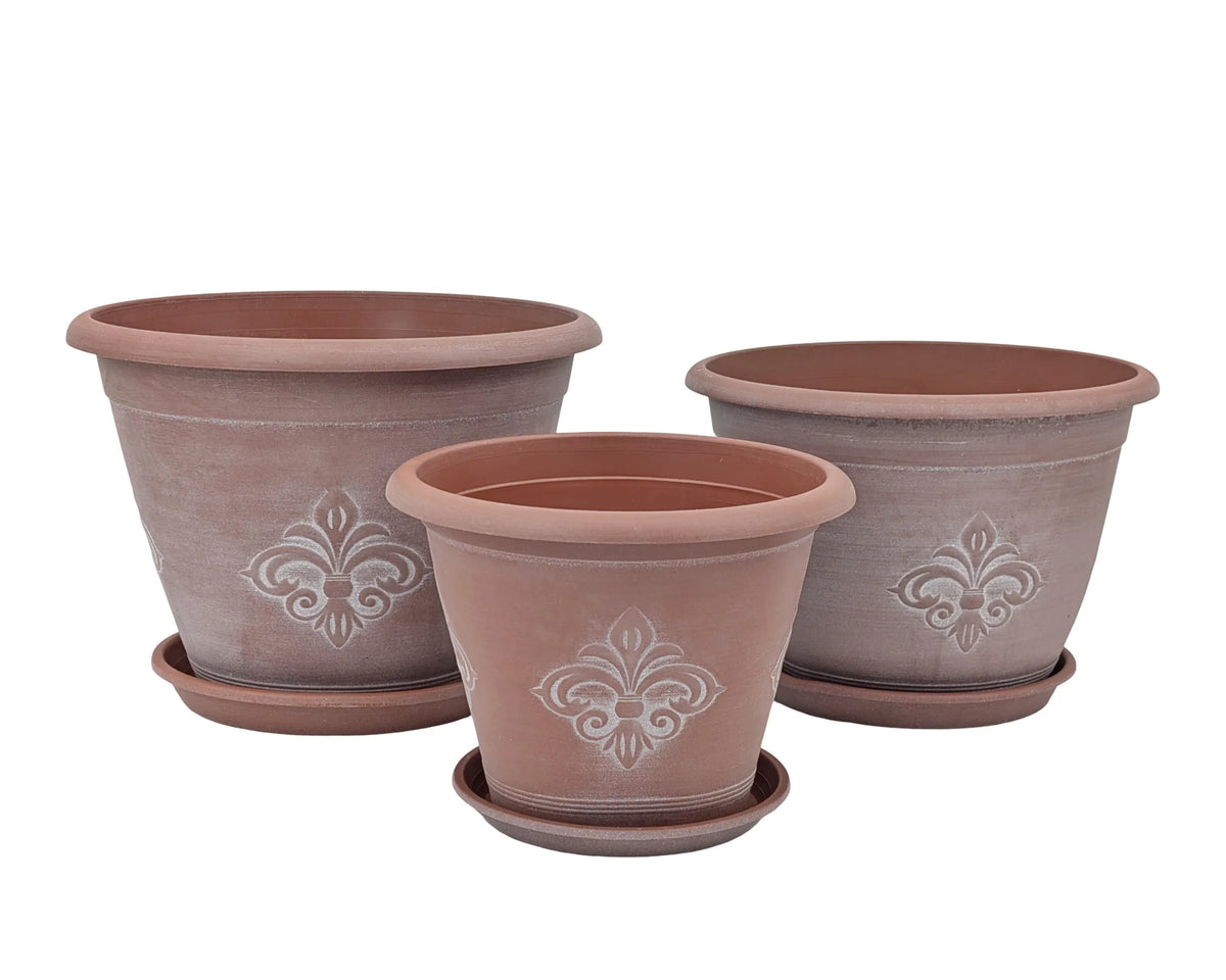 bulk 12 Patterned Plastic Garden Pot & Saucer 31cm