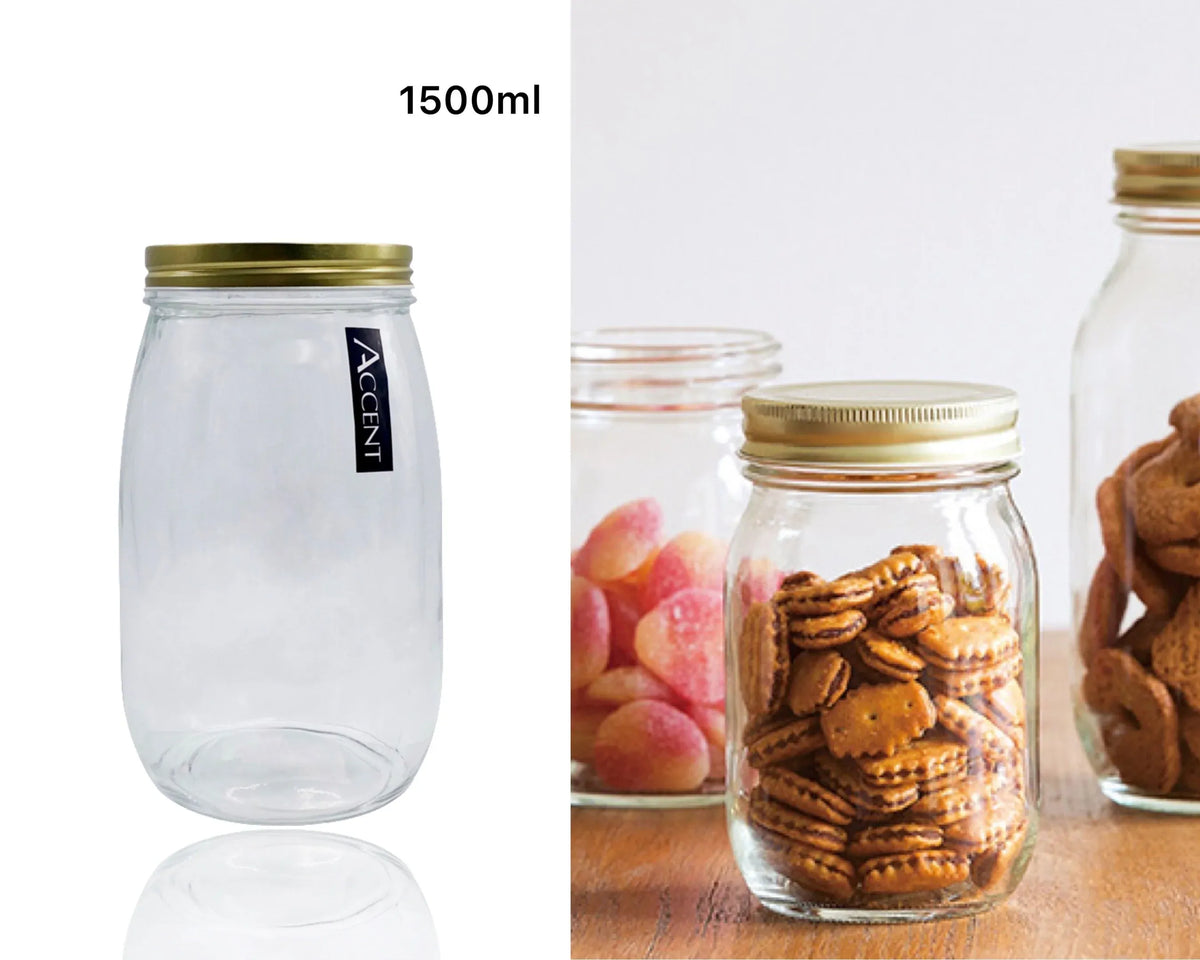 bulk 12 Glass Jar Screw Lid 1500ml Canister 21cm