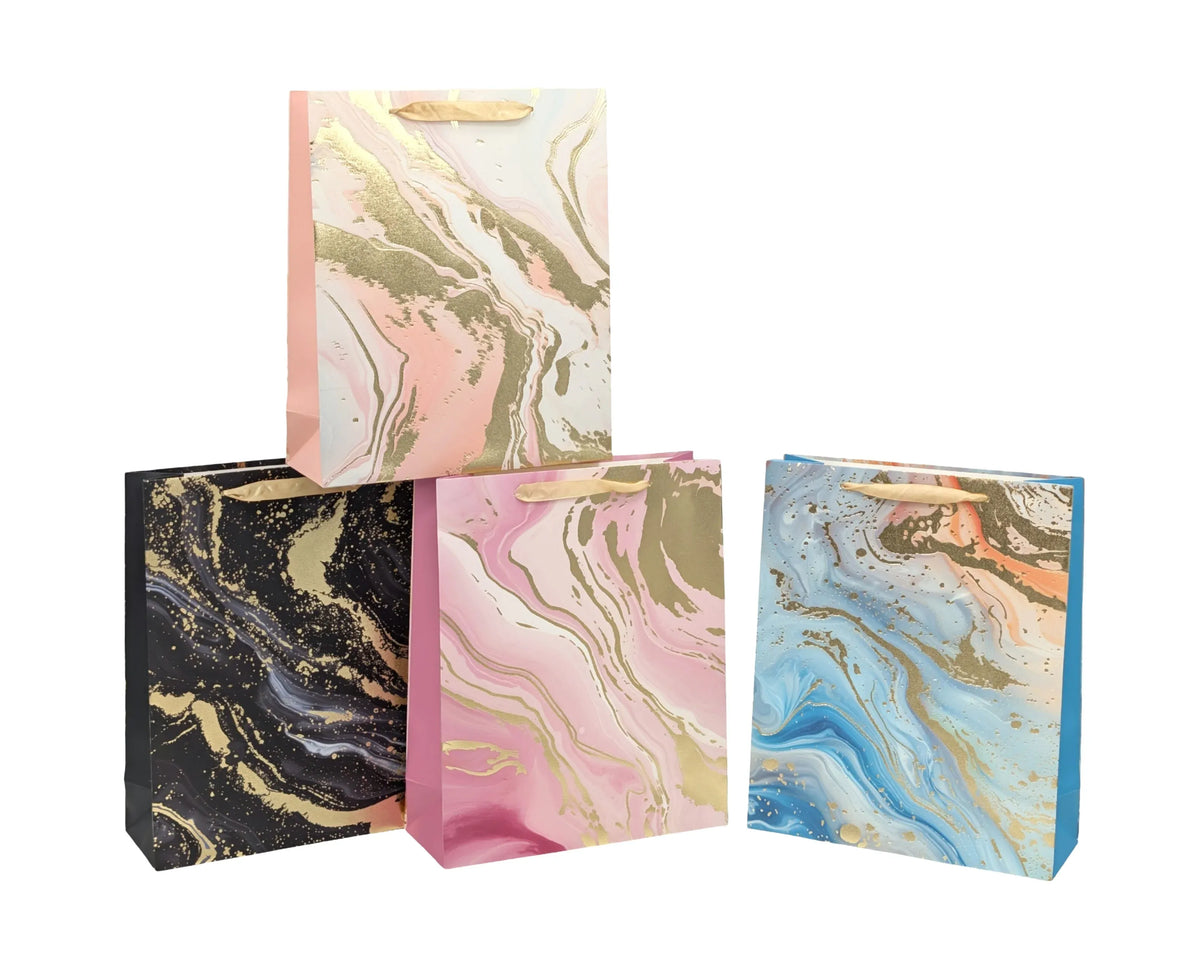 bulk 24 Elegant Golden Marble Gift Bag Medium Asst