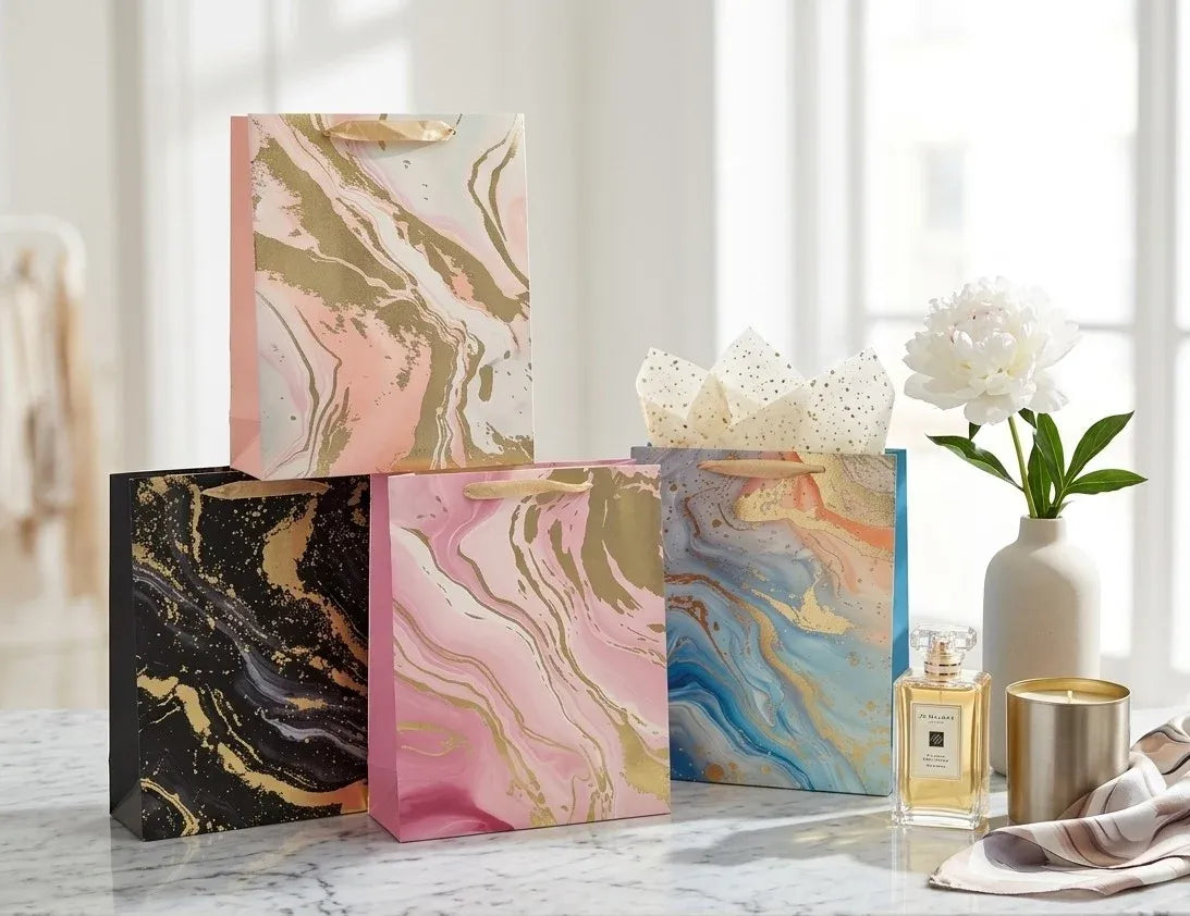 bulk 24 Elegant Golden Marble Gift Bag Medium Asst