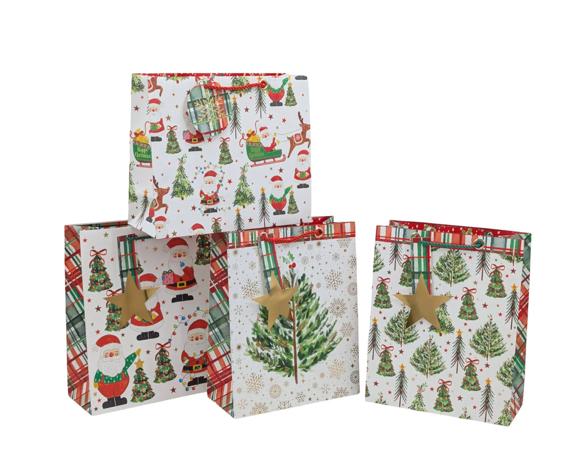 Bulk 48 Xmas Tree & Santa Gift Bag Foiled Xlrg 42x31x12cm 4 Asst