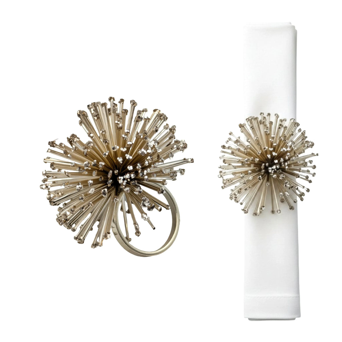 Bulk 12 Champagne Starburst Xmas Napkin Ring 7cm