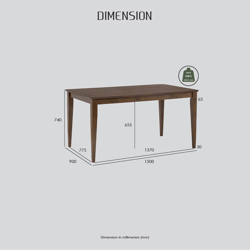 Dining Table Allergo Timber - 150cm - Cocoa