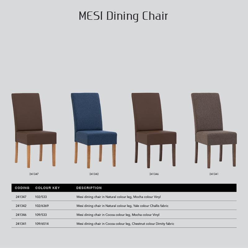 Dining Chair Mesi - Set of 2 - Natural Legs, Blue Challis Fabric Upholstery