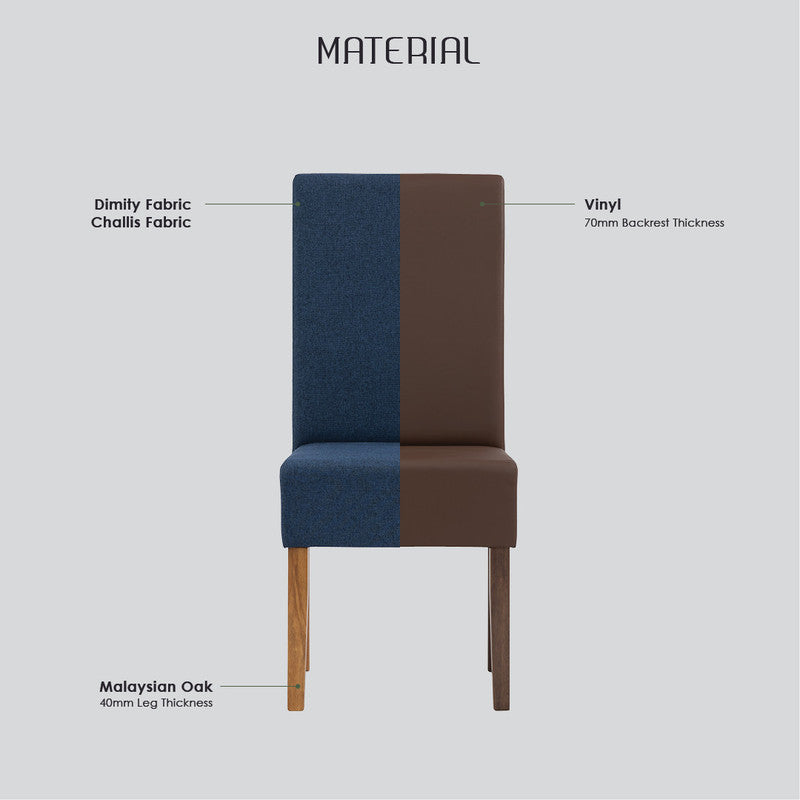 Dining Chair Mesi - Set of 2 - Natural Legs, Blue Challis Fabric Upholstery