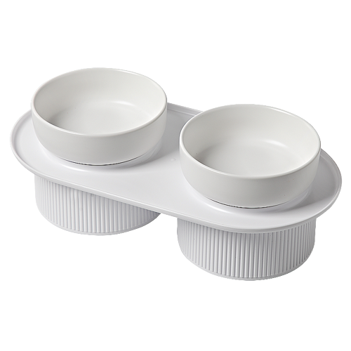 Ribbed Ceramic Double Pet Bowl Set of 24 - 3PC Emerald