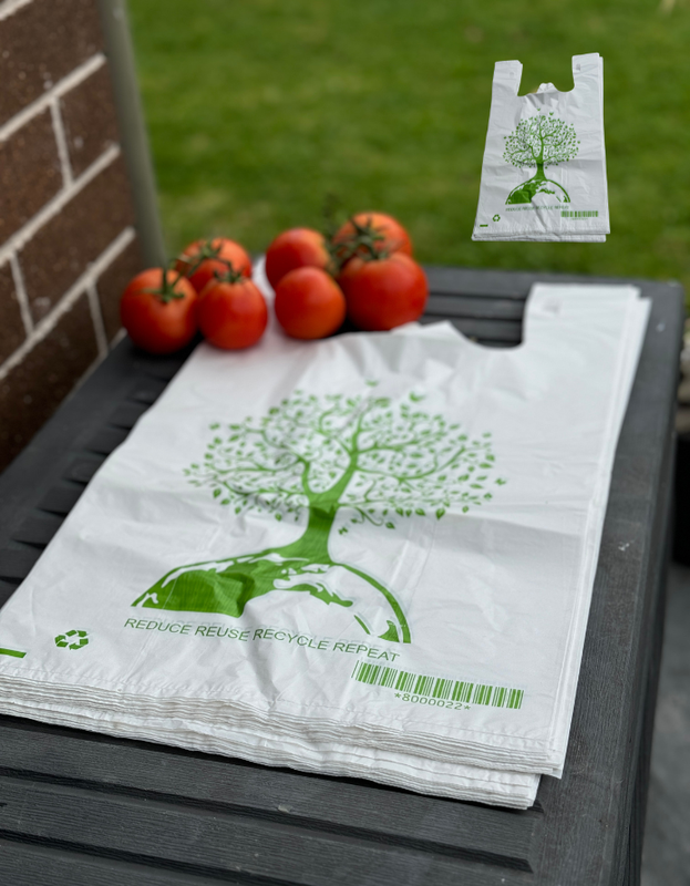 Reusable Carry Bags Eco Plastic Bags Wholesale Printed Small (1000 Pcs) - White