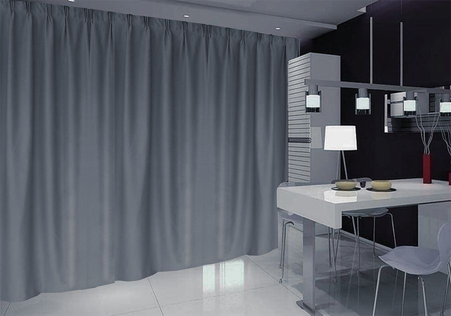 Blockout Curtain 270x230cm PINCH PLEAT+ Hooks High Level Fabric Grey Blue
