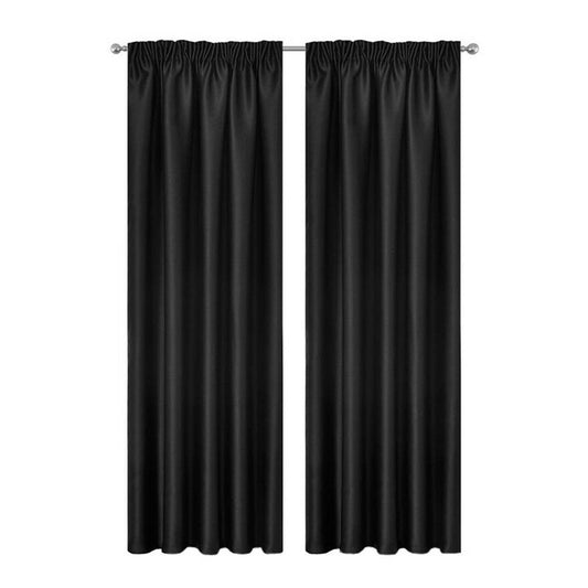 Blockout Curtains 2pcs 137x160cm PINCH PLEAT Blackout High Level Fabric Black