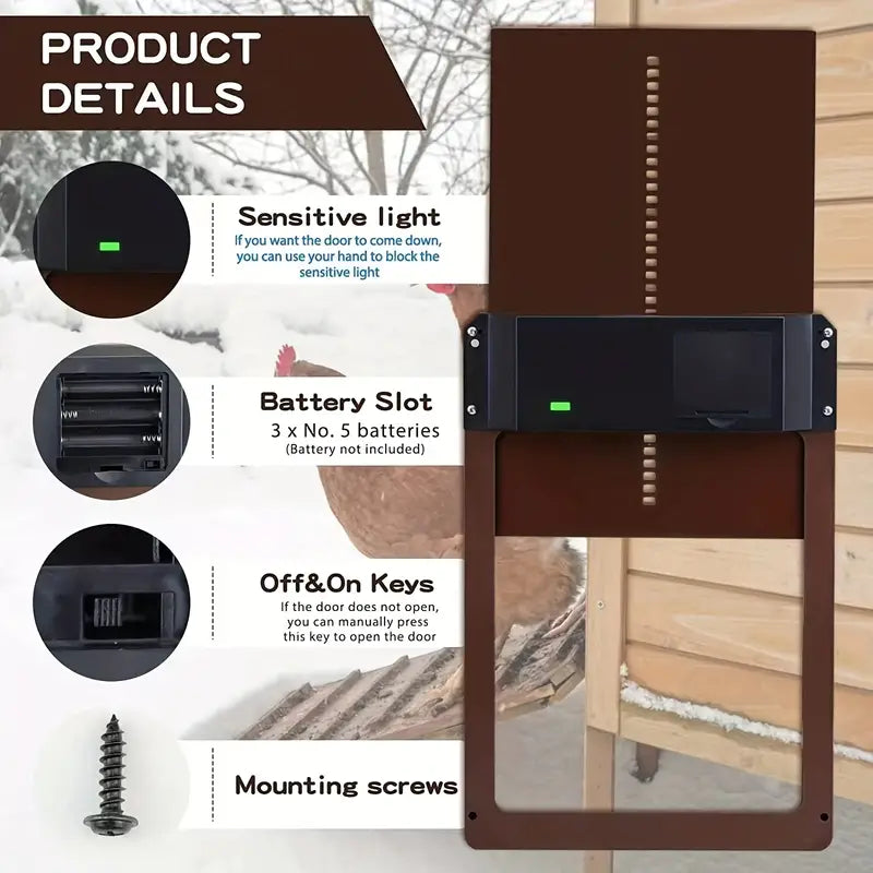 Automatic Chicken Coop Door PCS Light-Sensitive Auto Guard for Morning & Night