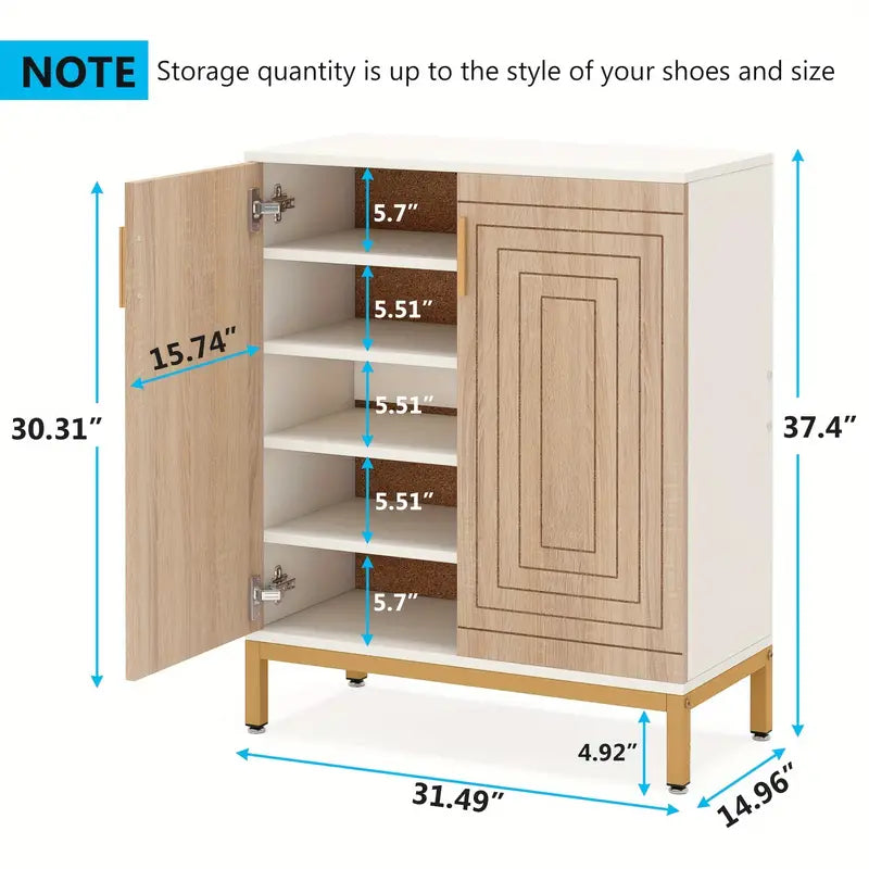 Shoe Cabinet 5-Tier with Geometric Pattern Doors - White/Natural NNETMLT