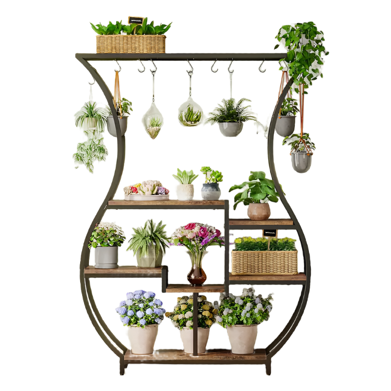 NNETMLT 6-Tier Plant Stand with Vase Shape Ladder Design, Rustic Brown