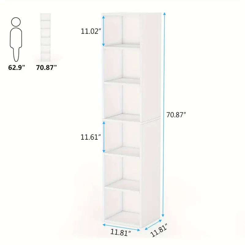 Cube Display Shelves 6-Tier for Home & Office - 70.9 Inch Tall Narrow Bookcase NNETMLT