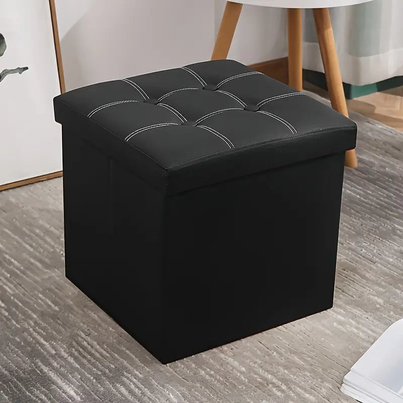 Faux Leather Storage Ottoman - Black 55L