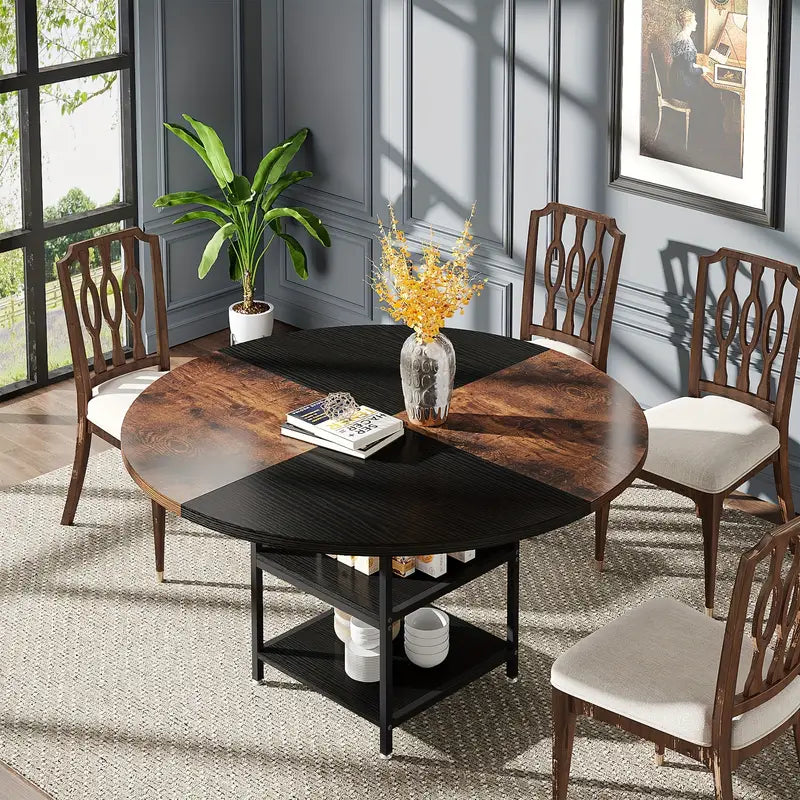 NNETMLT Round Dining Table - Rustic Brown & Black