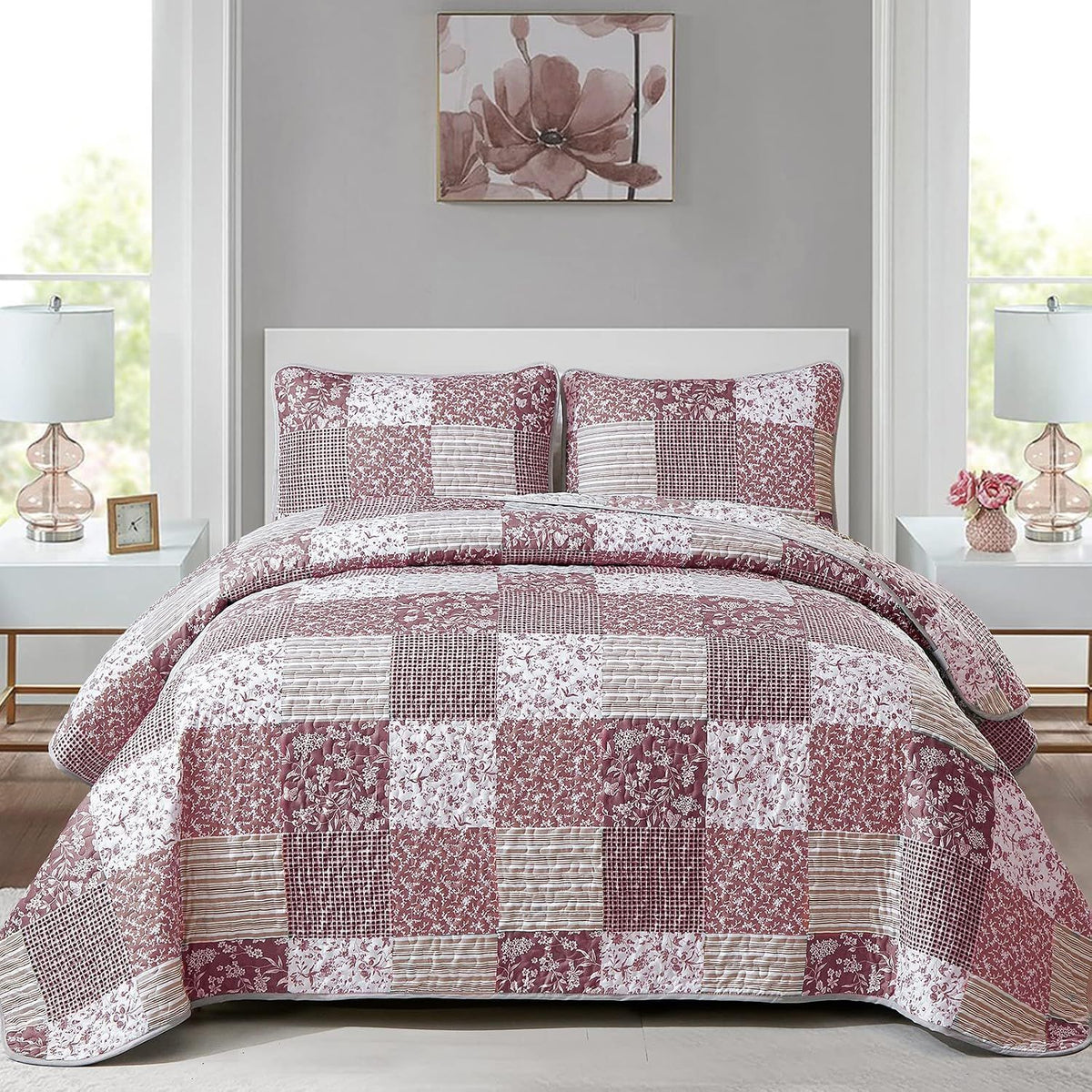 Pink Boho Floralia Patchwork Coverlet Bedspread Set