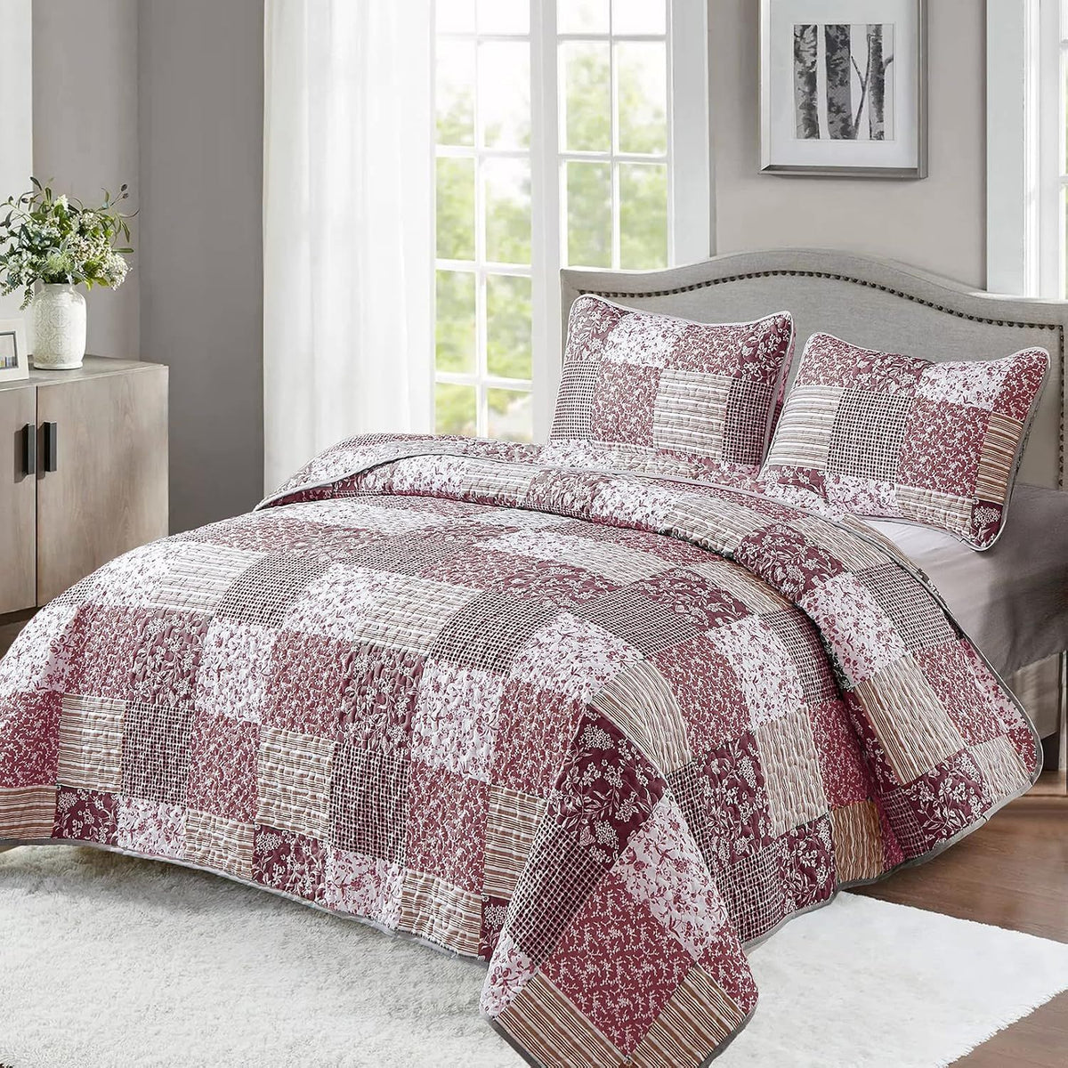 Pink Boho Floralia Patchwork Coverlet Bedspread Set