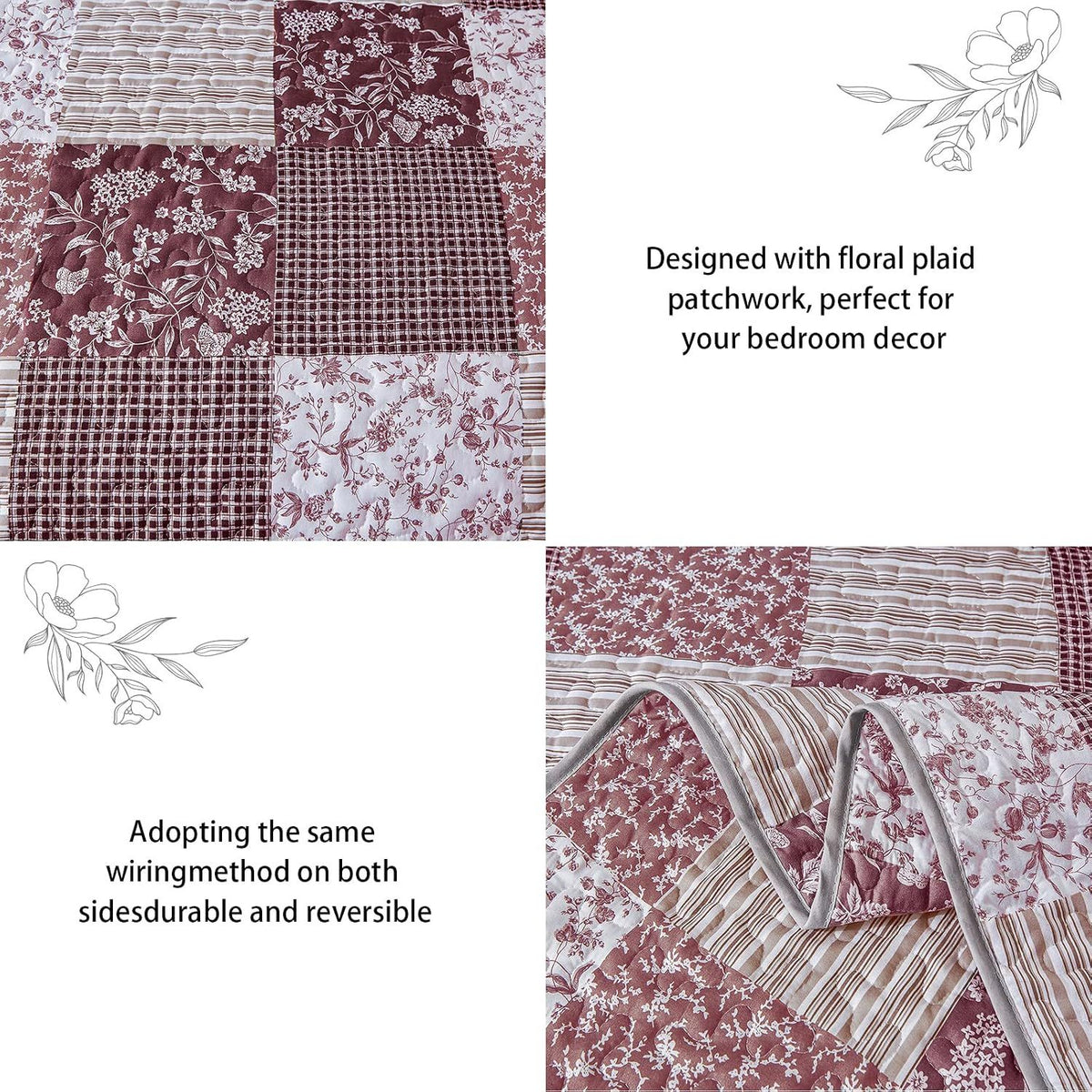 Pink Boho Floralia Patchwork Coverlet Bedspread Set