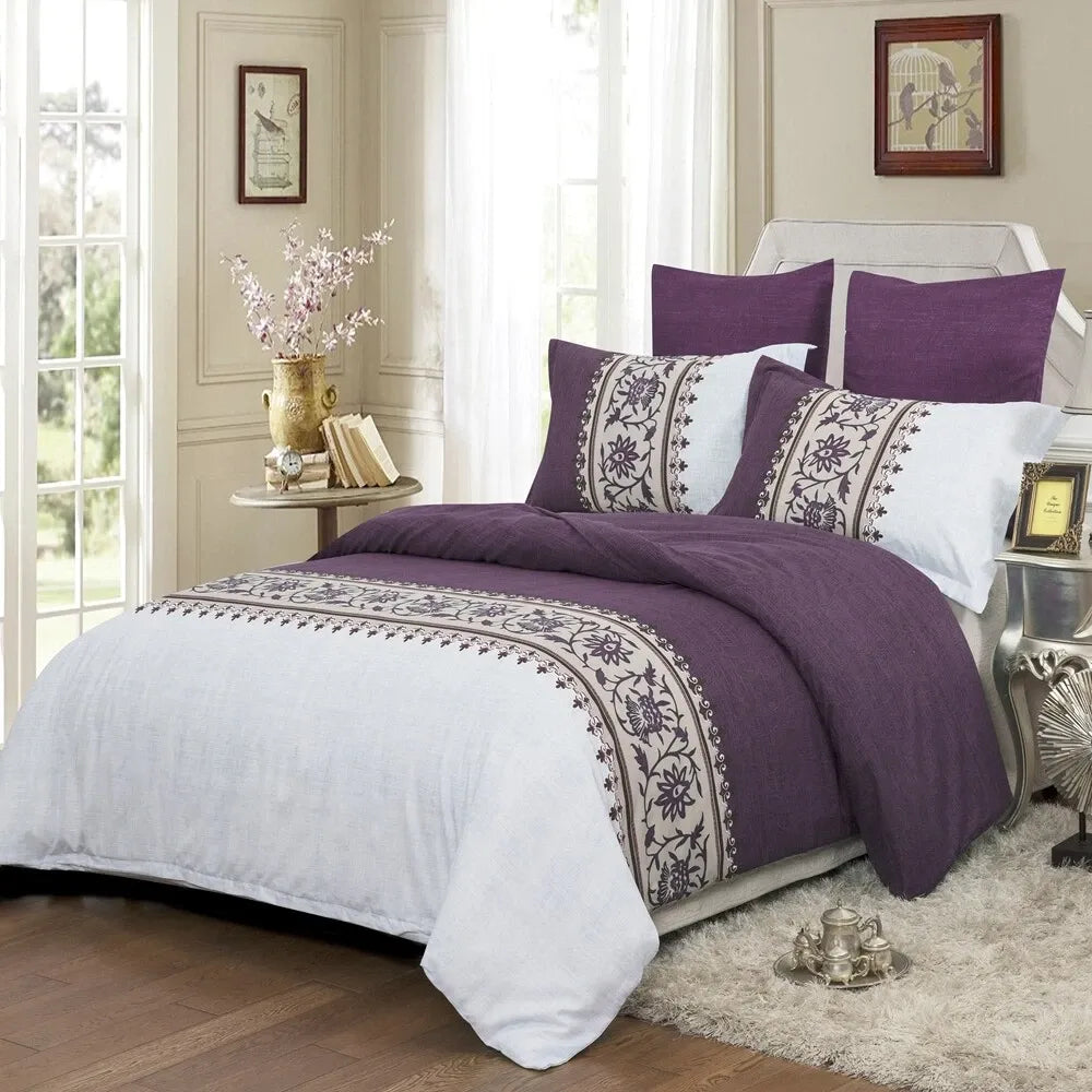 Plum Fiore Border Elegance Quilt / Doona / Duvet Cover set