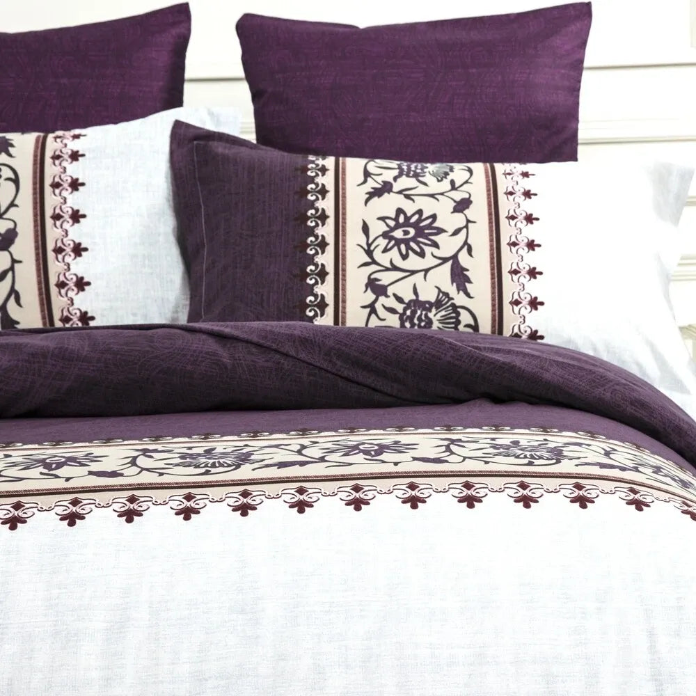 Plum Fiore Border Elegance Quilt / Doona / Duvet Cover set