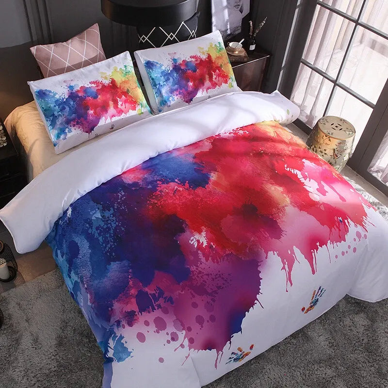 Bianco Watercolour Splash Canvas Quilt / Doona / Duvet Cover set
