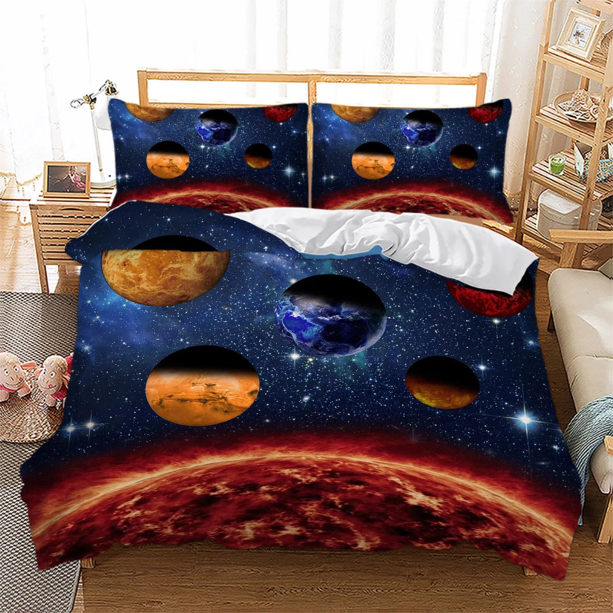Blu Cosmic Bright Planet Galaxy Quilt / Doona / Duvet Cover set