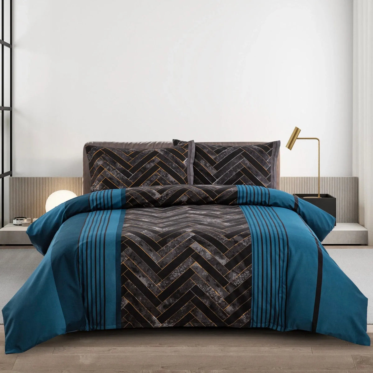 Marble Teal Nero Chevron Luxe Quilt Cover set