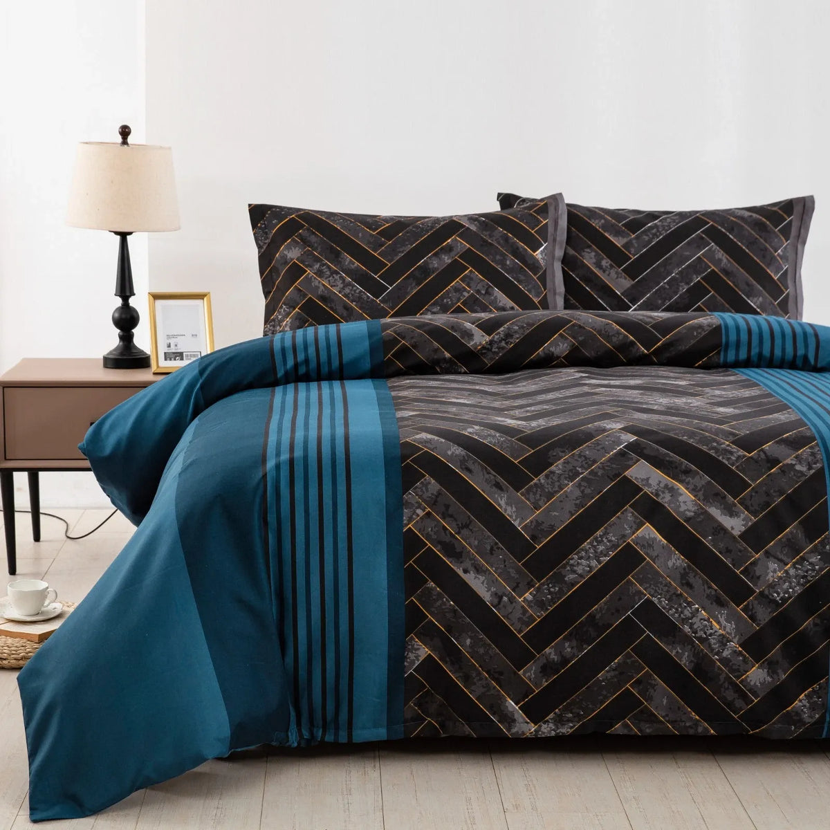 Marble Teal Nero Chevron Luxe Quilt Cover set