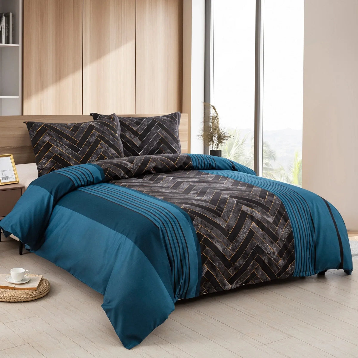 Marble Teal Nero Chevron Luxe Quilt Cover set
